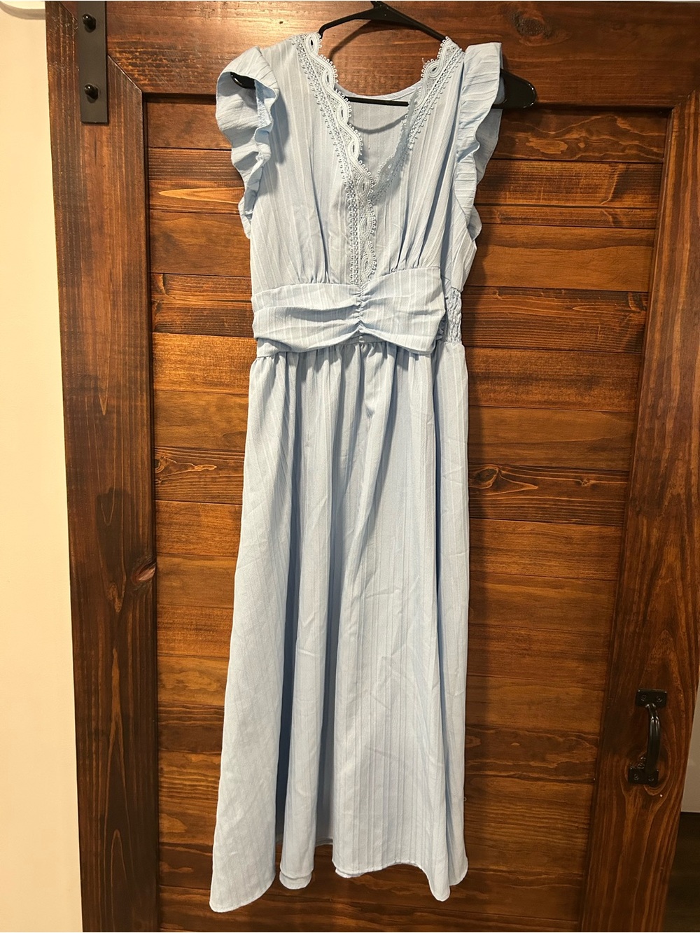 SHEIN Light Blue Ruffle Maxi Dress with Bow Waist